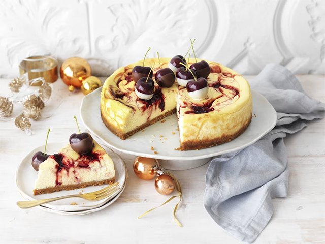 Baked Vanilla & Cherry Swirl Cheesecake