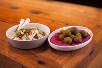 Callum Hann's Falafel with Beetroot Tahini Sauce and Shaved Zucchini Salad