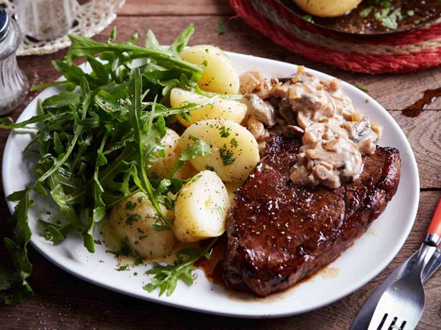 Rump Steak with Mushroom Sauce and Baby Potatoes