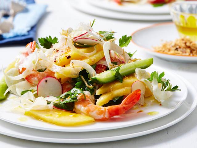 Prawn, Calypso Mango and Qukes Salad with Chilli Coconut