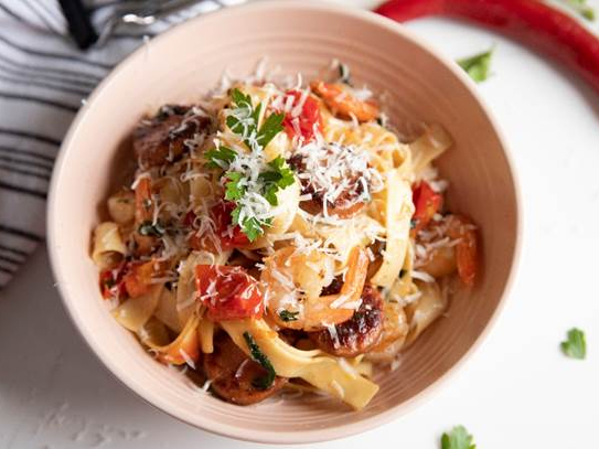 Prawn and Chorizo Pasta with Garlic and Chilli