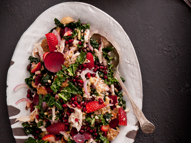 Warm Strawberry and Beetroot Salad with Grains and Greens